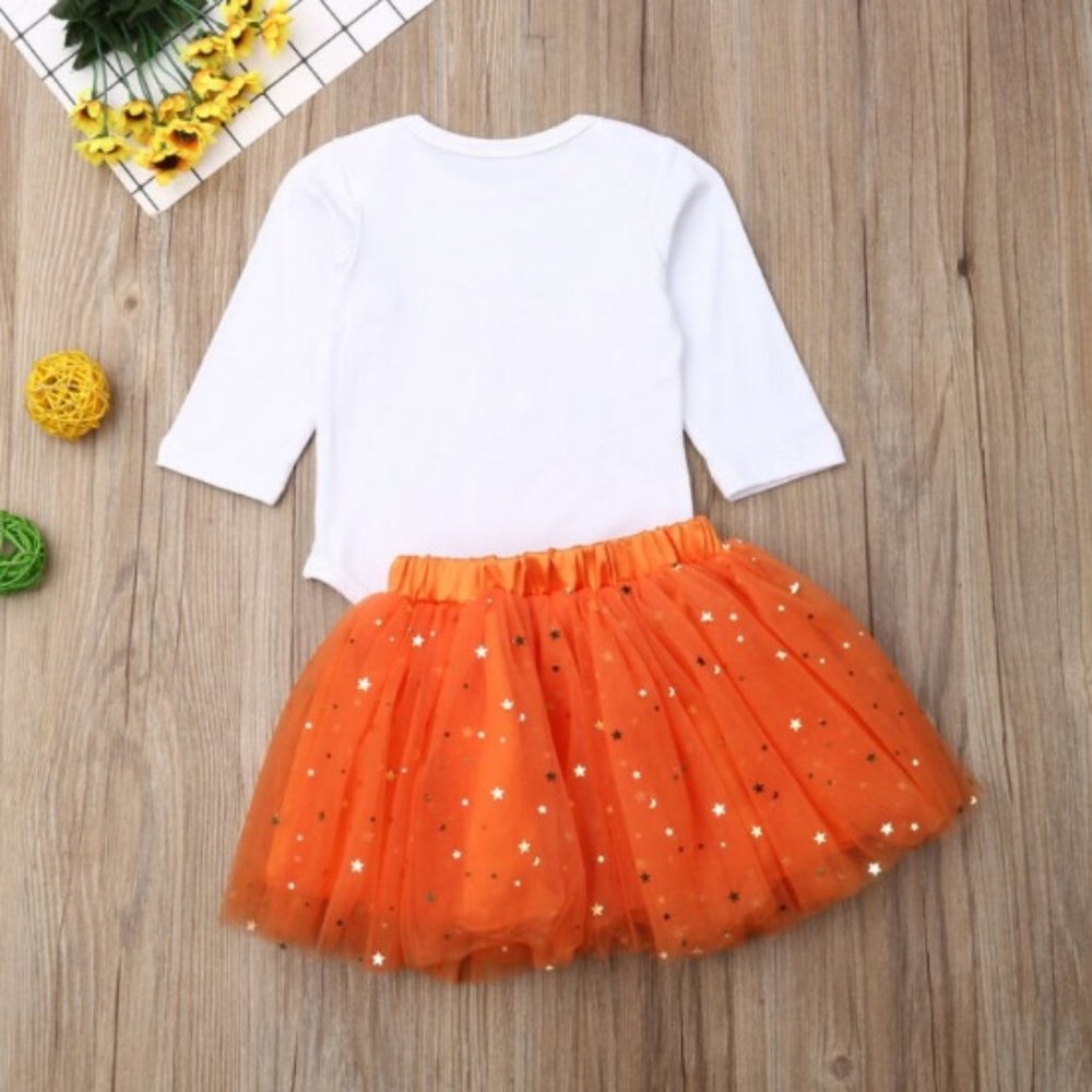 Girl girls toddler outfit onesie skirt First Halloween pumpkin orange new - Picture 3 of 5